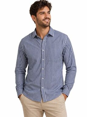 Aeropostale Men’s Blue & White Striped Button-Down Shirt – Size Small